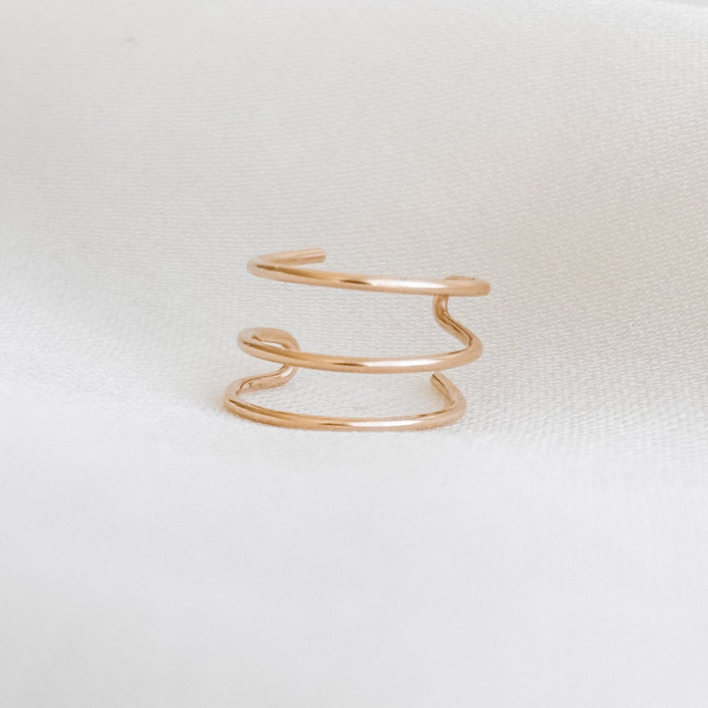 14k Gold Filled Triple Band Ear Cuff – No Piercing, CZ Star Option