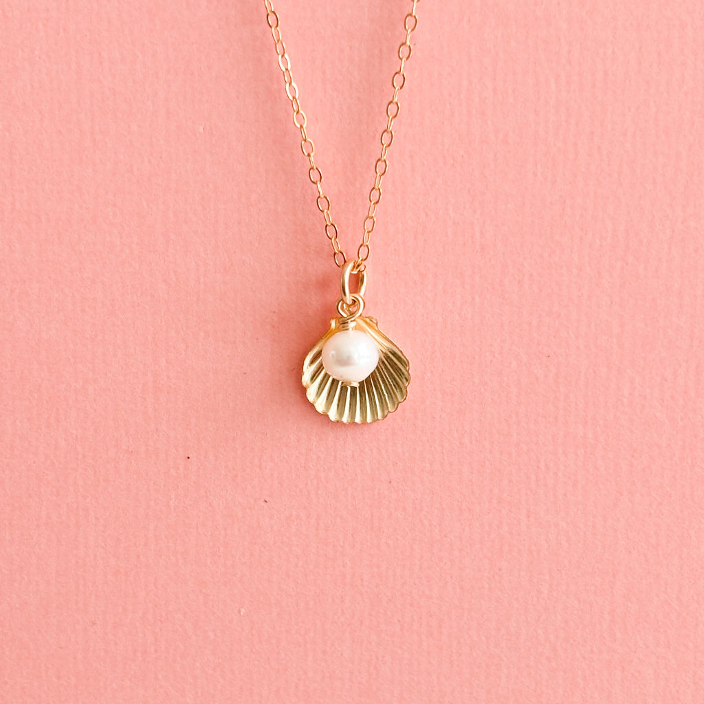 14K Gold Filled Seashell and Pearl Necklace – Satellite or Cable Chain – Coastal Jewelry by Adorned By Ruth