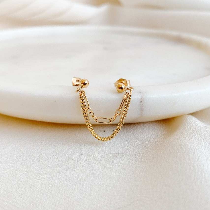 Astrid chain double stud earring 14k gold filled.