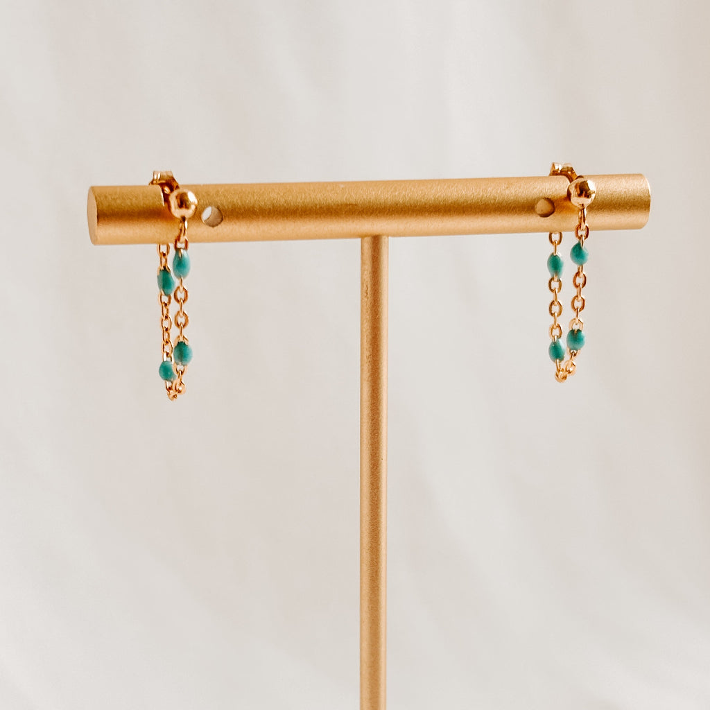 Cassia Turquoise Enamel Chain Hoop Earrings – 14K Gold Filled