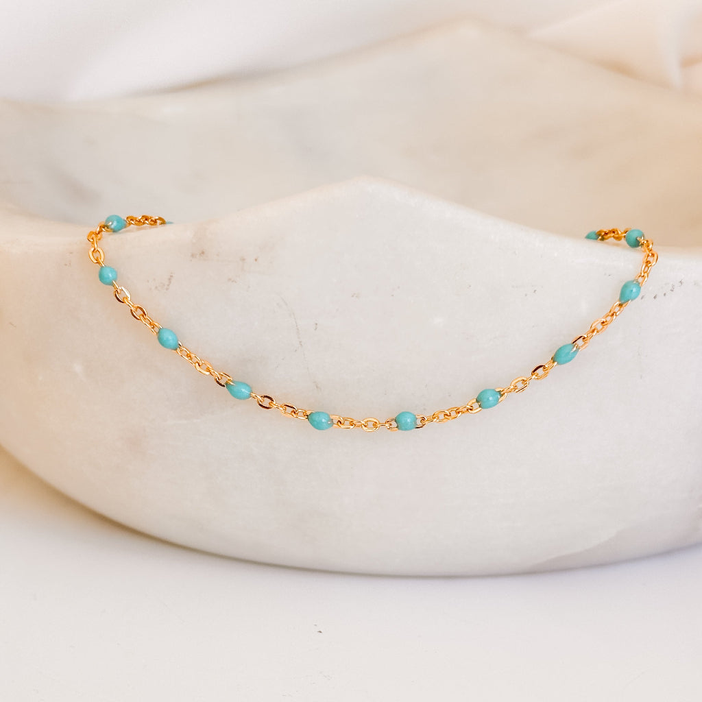 Cassia Turquoise Enamel Chain Bracelet – 14k Gold Filled Dainty Beaded Bracelet