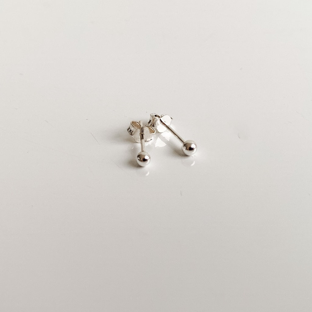 tiny sterling silver sphere studs earrings by Adorned by Ruth