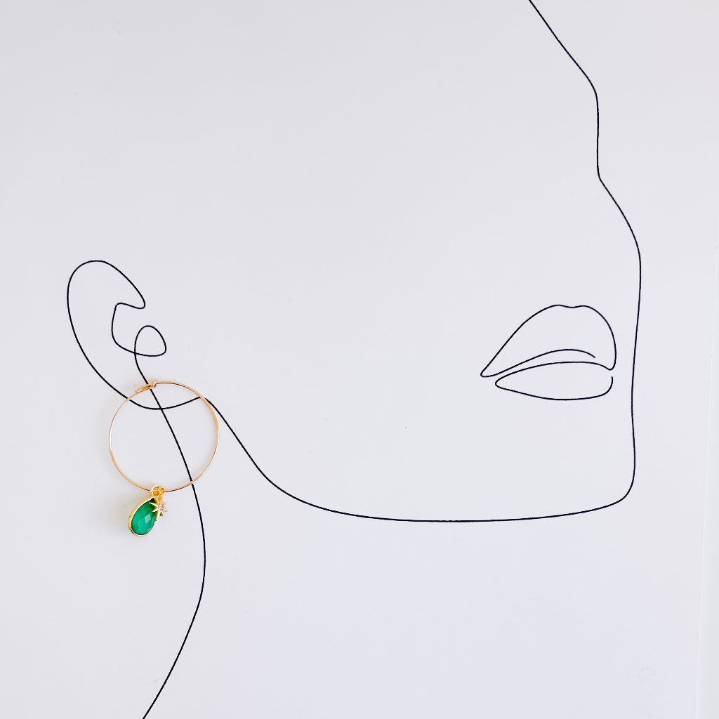 Enya Green Onyx and North Star Hoop Earrings in 14K Gold Filled
