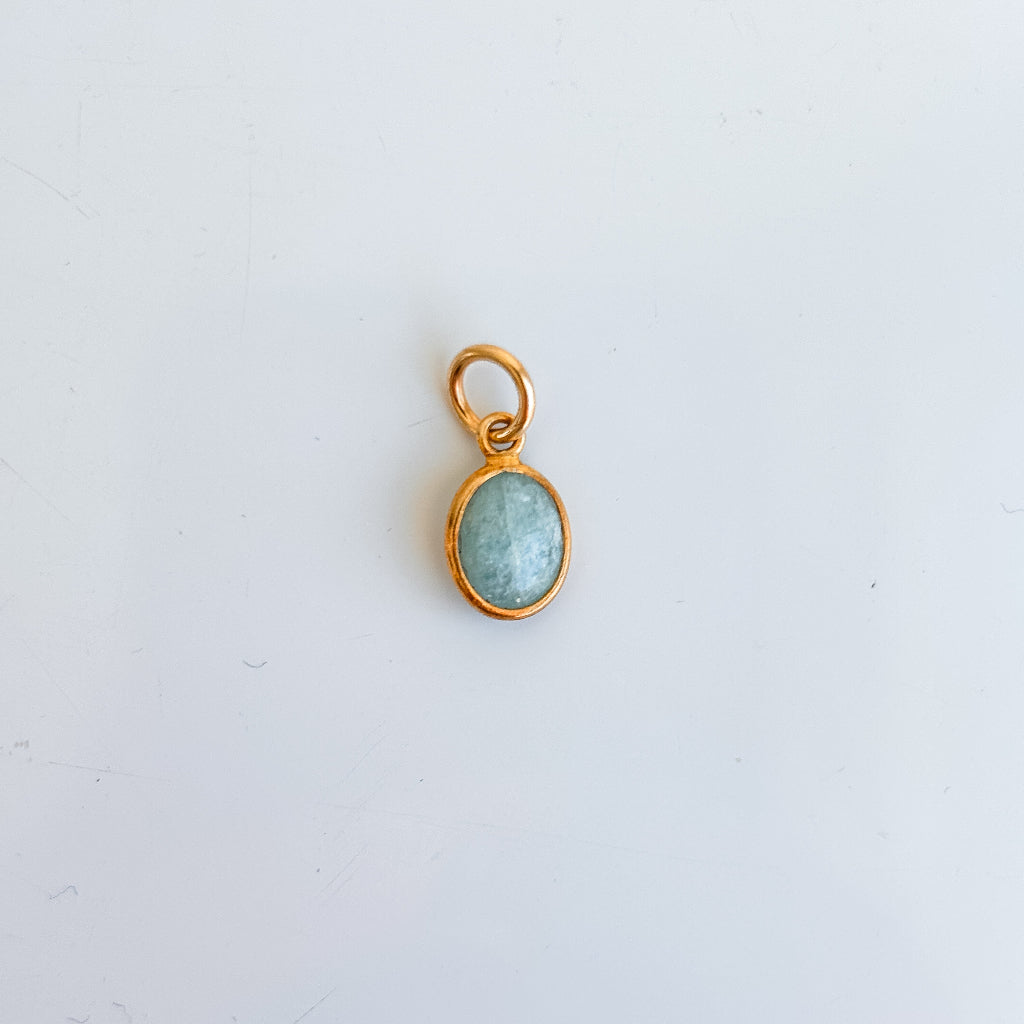 14k Gold Filled Aquamarine Bezel Charm | March Birthstone Pendant | Oval Gemstone for Hoops & Necklaces