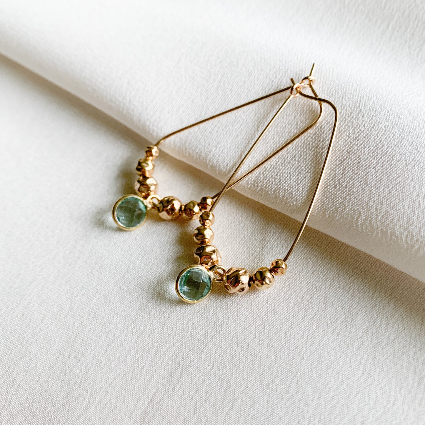 Aqua Drop Teardrop Hoop Earrings