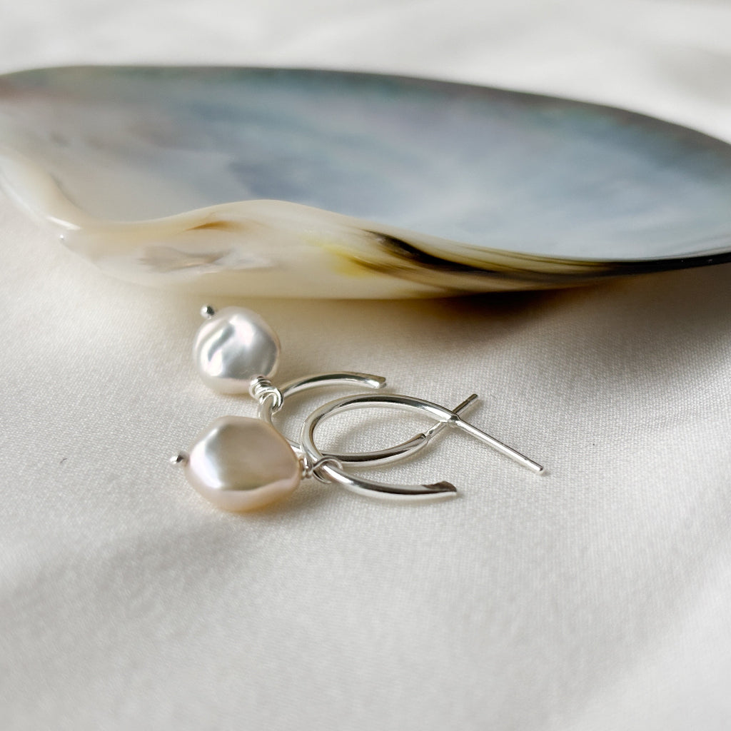 Keshi Pearl Hoop Earrings – 14K Gold Filled or Sterling Silver | Removable Pearl Drop Hoops | Handmade in Canada