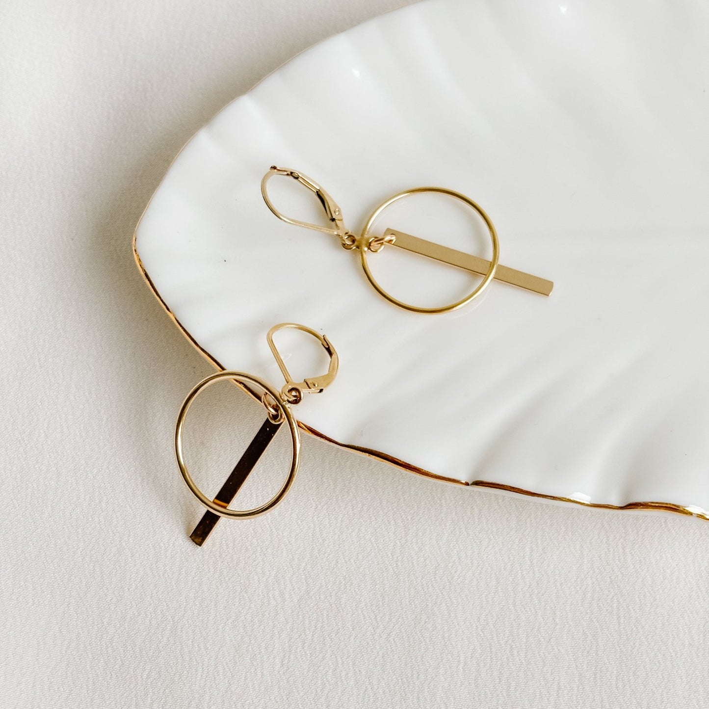 Circle & Bar Drop Earrings Gold