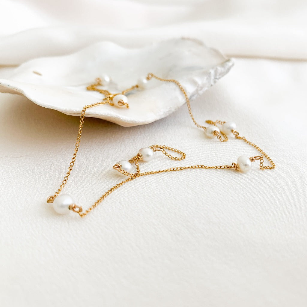 dainty pearl station necklace - Ava