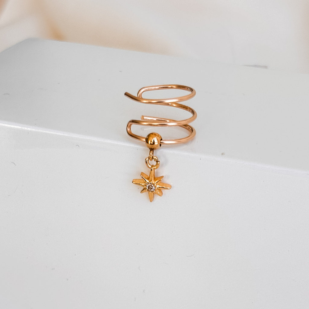 14k Gold Filled Triple Band Ear Cuff – No Piercing, CZ Star Option