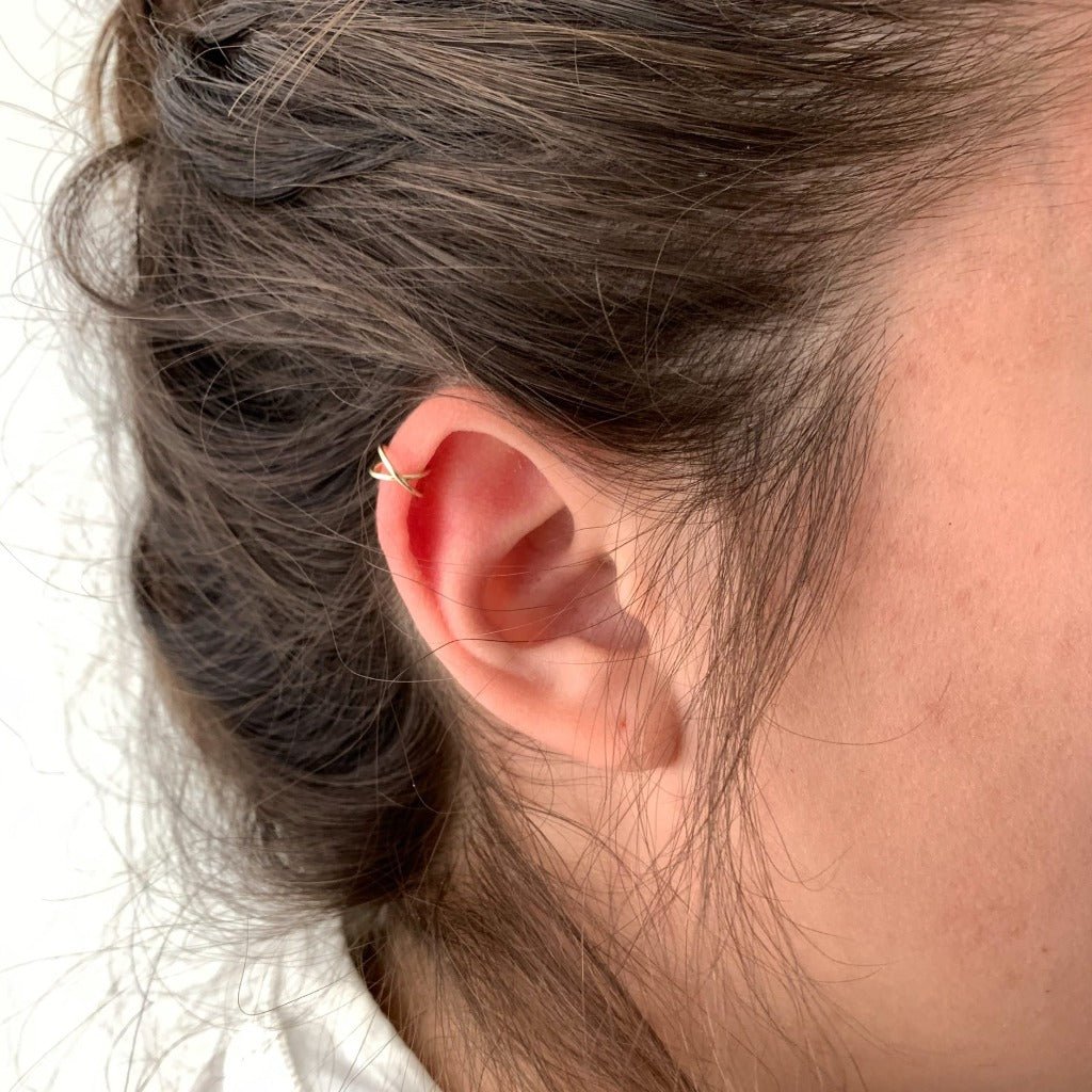 10K Solid Gold Criss Cross Ear Cuff - Adorned by Ruth
