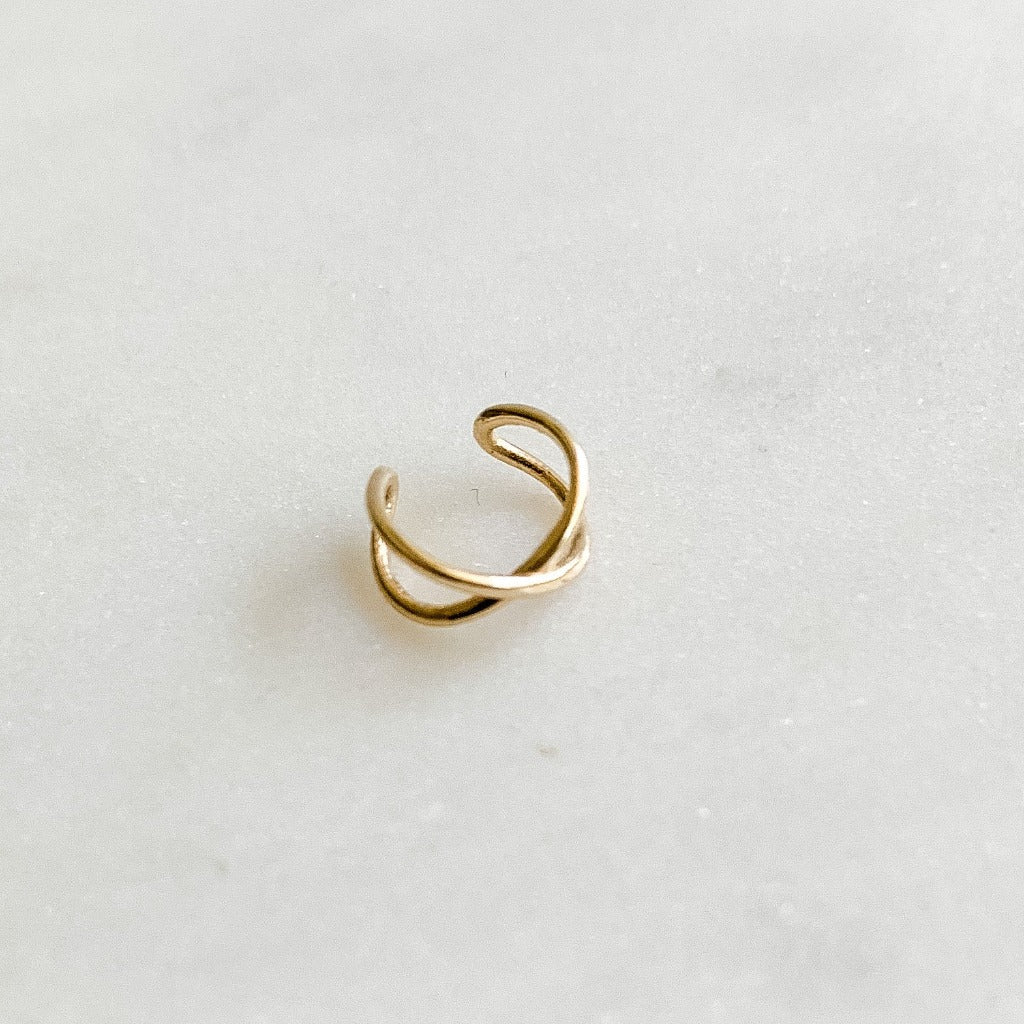 10K Solid Gold Criss Cross Ear Cuff - Adorned by Ruth