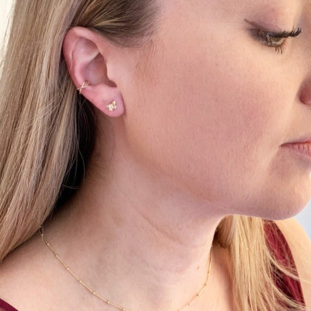10K Solid Gold Criss Cross Ear Cuff - Adorned by Ruth