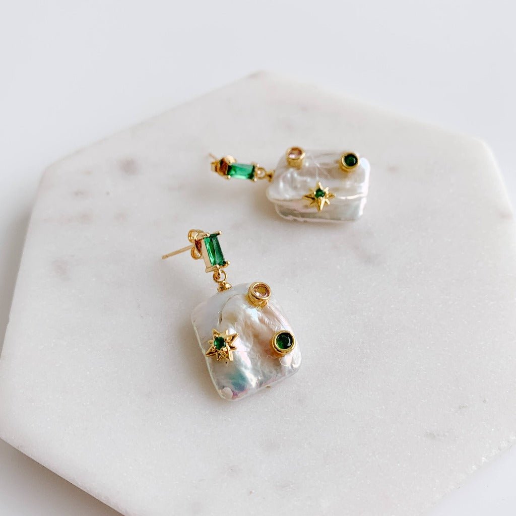 Baroque Pearl and Crystal Embellished Drop Earrings - Adorned by Ruth