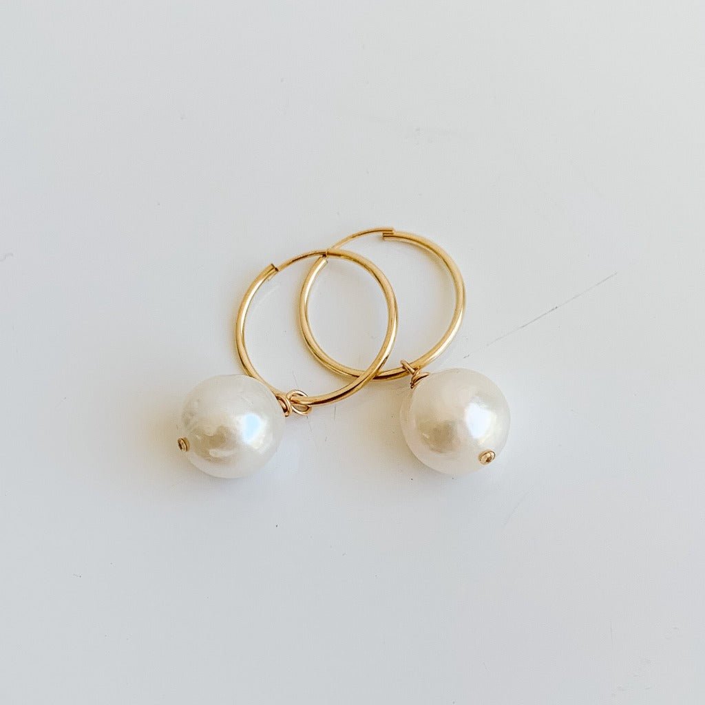 Baroque Pearl Hoop Earrings - Glenys - Adorned by Ruth