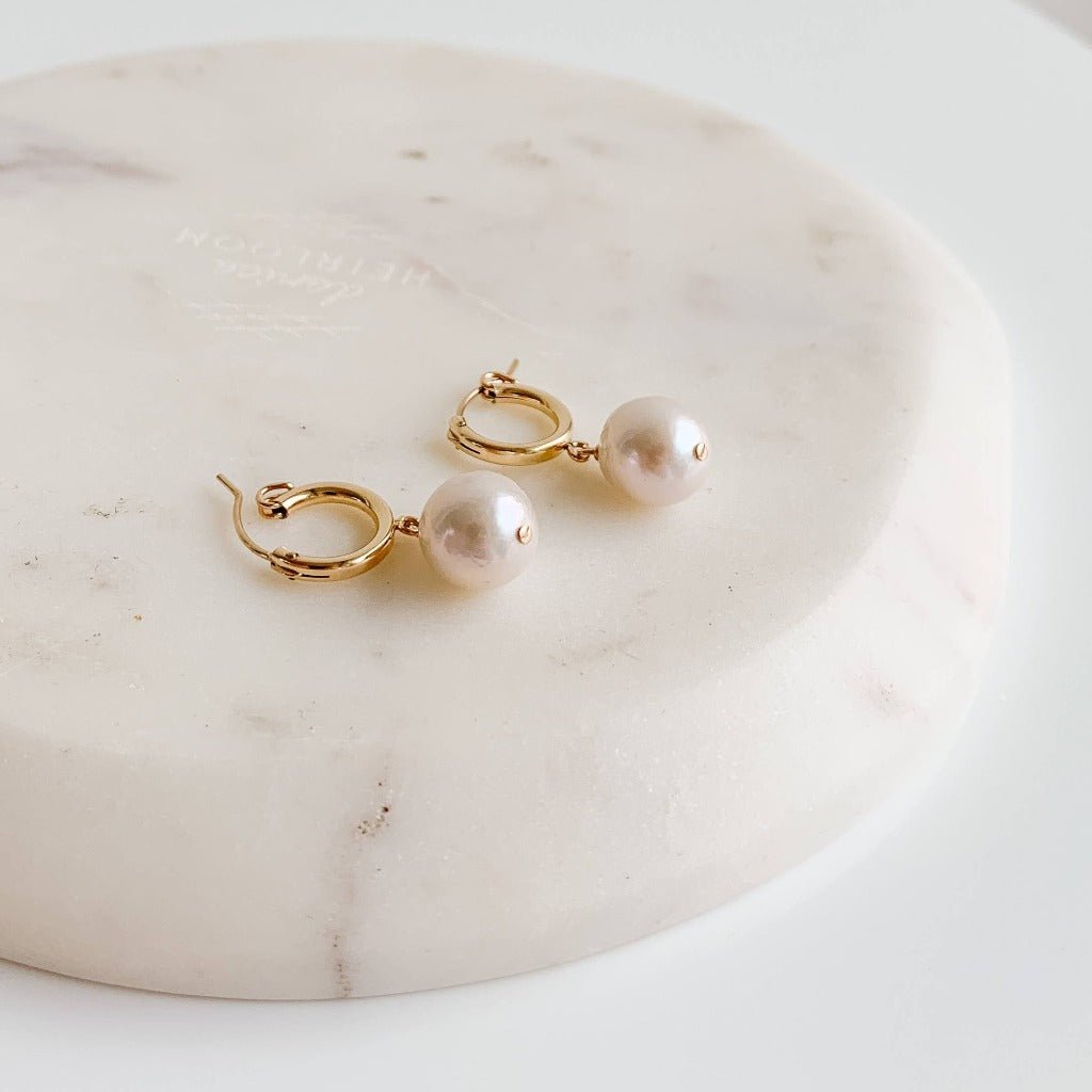 Baroque Pearl Huggie Earrings - Reagan - Adorned by Ruth
