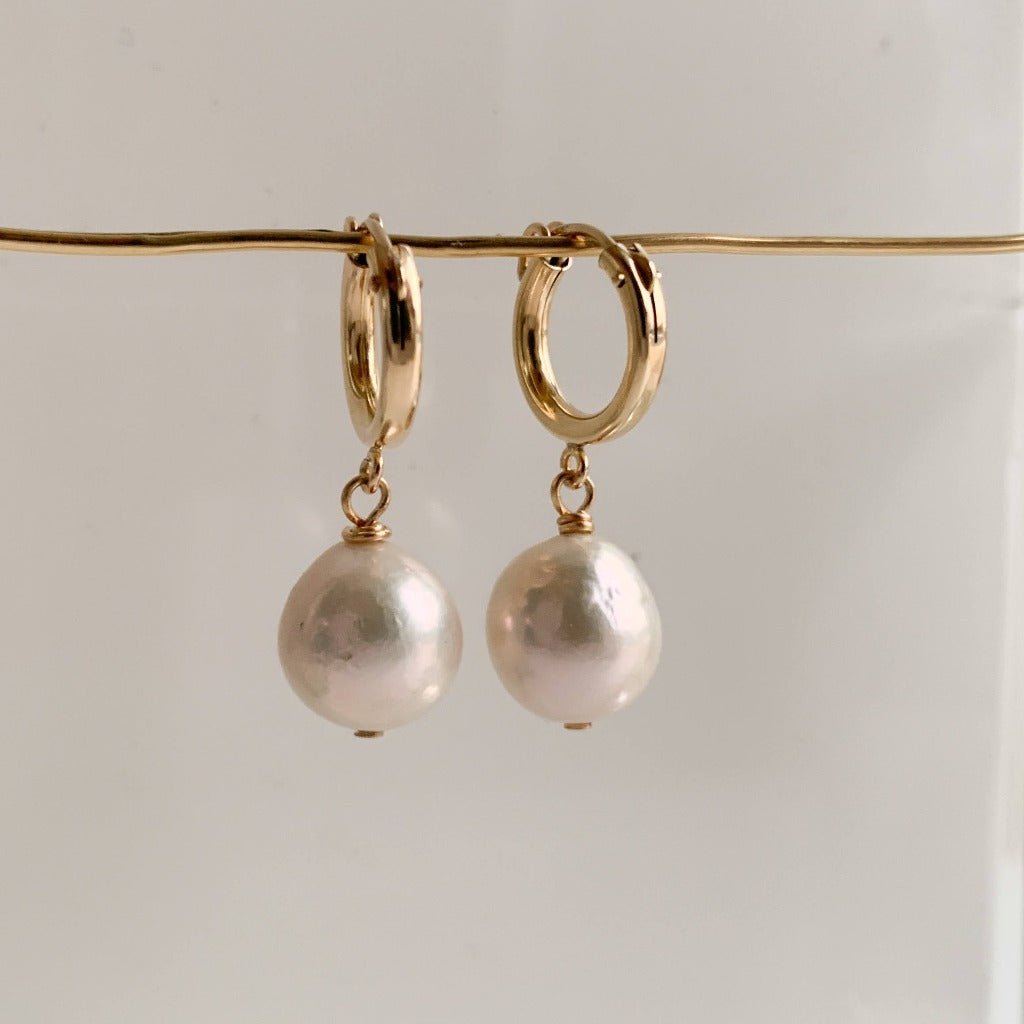 Baroque Pearl Huggie Earrings - Reagan - Adorned by Ruth