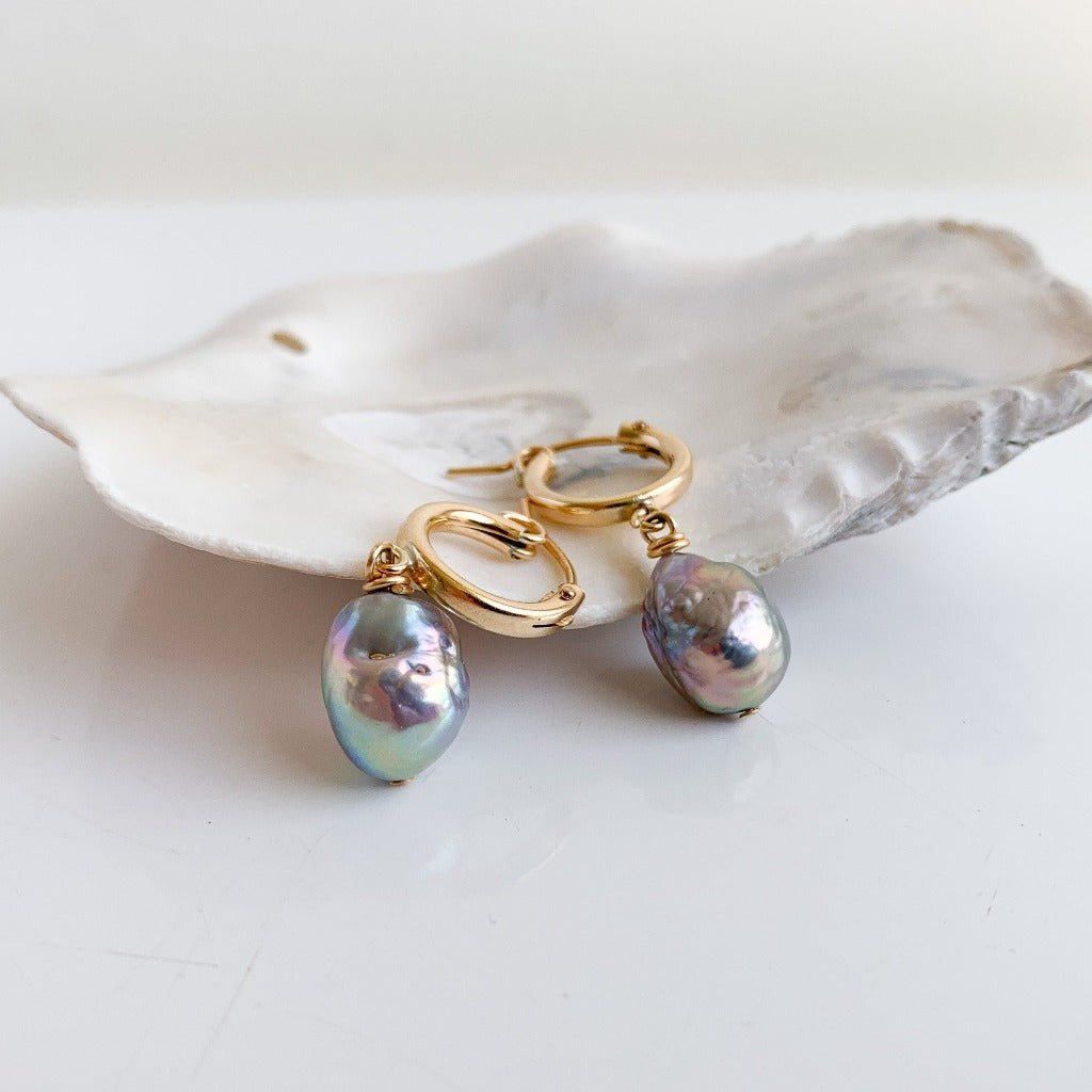 Baroque Pearl Huggie Earrings - Reagan - Adorned by Ruth
