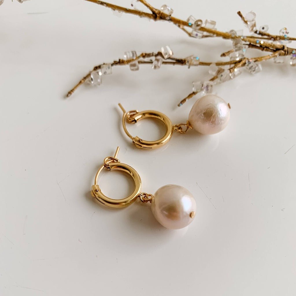 Baroque Pearl Huggie Earrings - Reagan - Adorned by Ruth