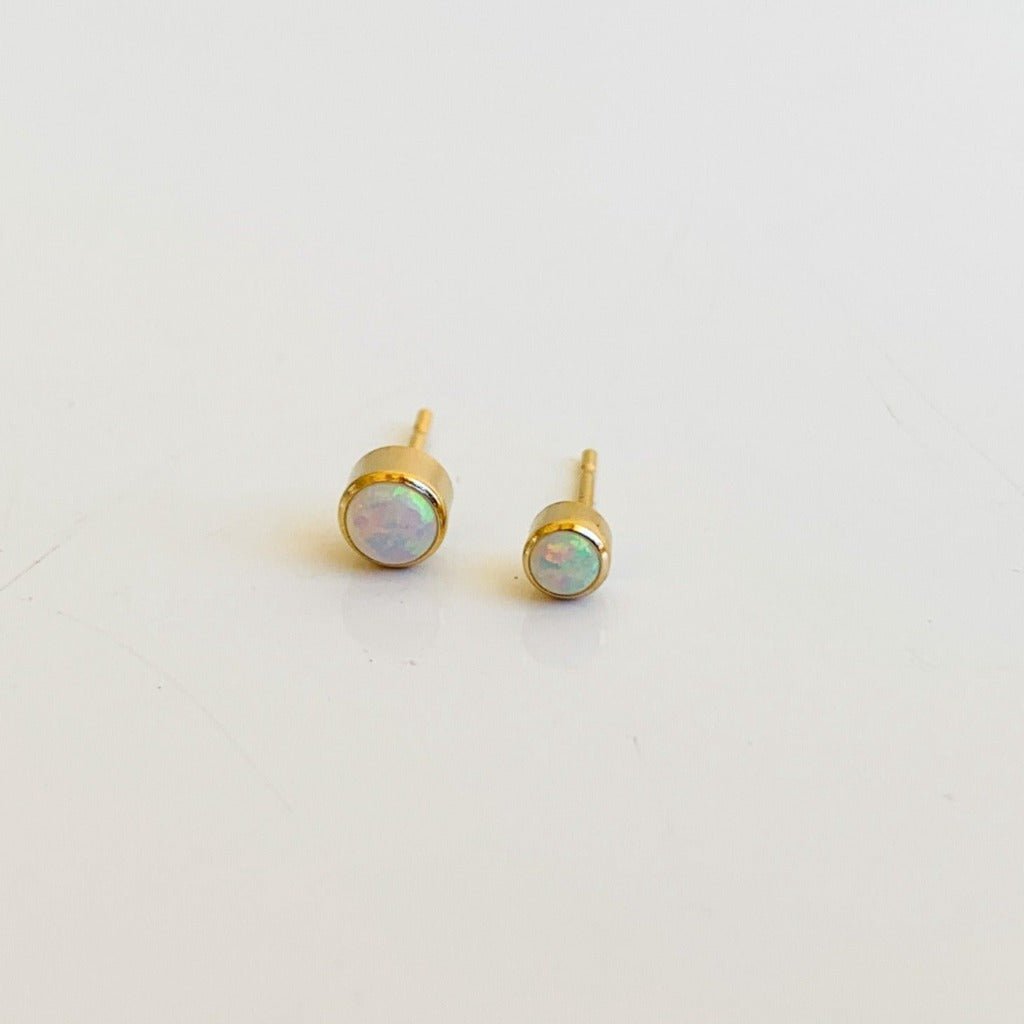 Bezel Set Opal Solitaire Stud Earrings - Adorned by Ruth