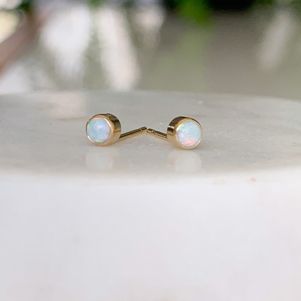 Bezel Set Opal Solitaire Stud Earrings - Adorned by Ruth