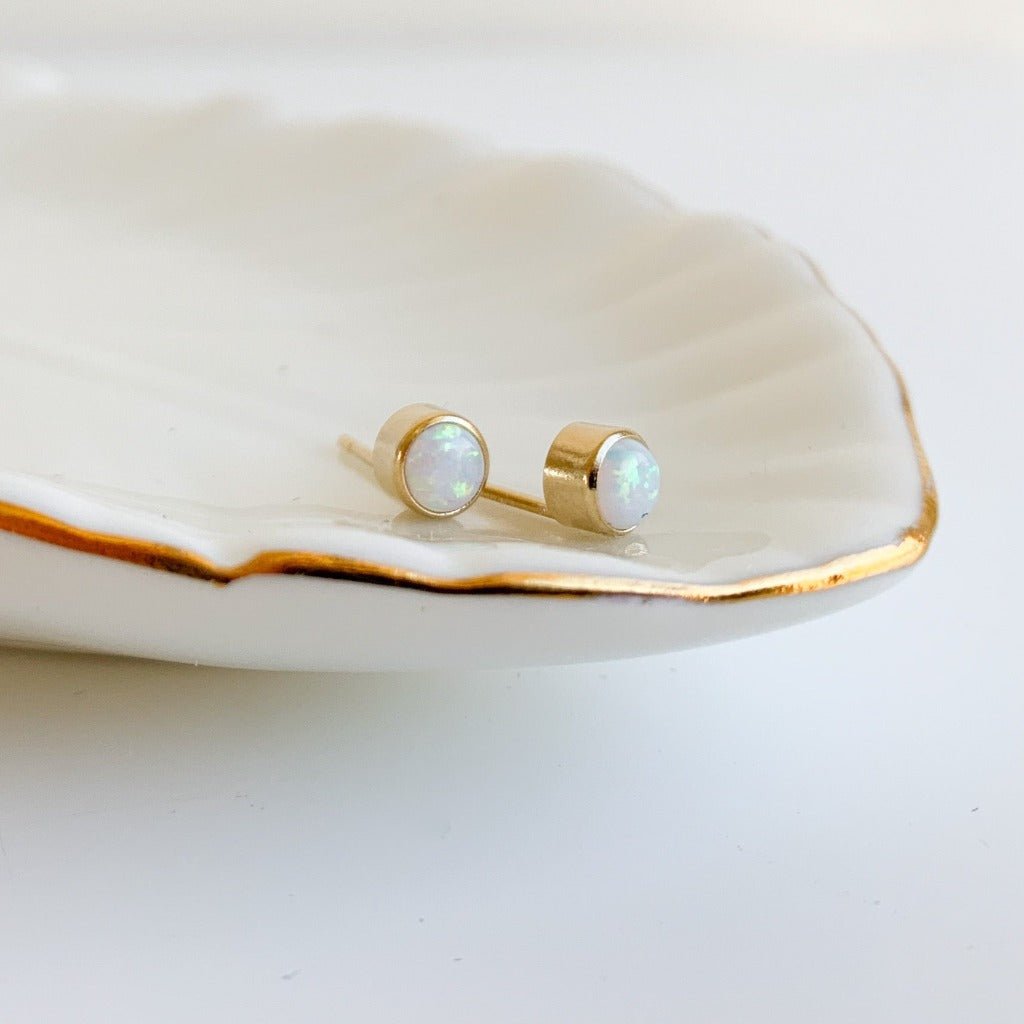 Bezel Set Opal Solitaire Stud Earrings - Adorned by Ruth