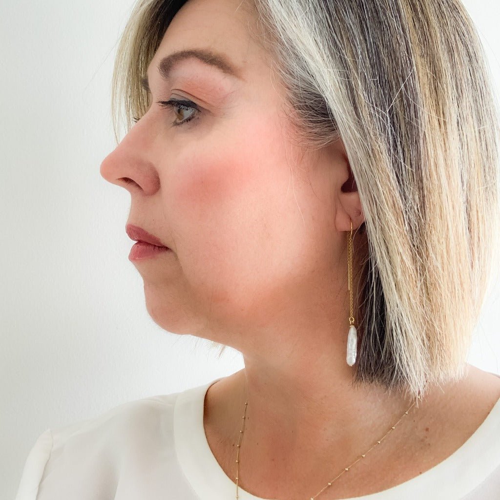 Biwa Pearl Chain Earrings - Adorned by Ruth