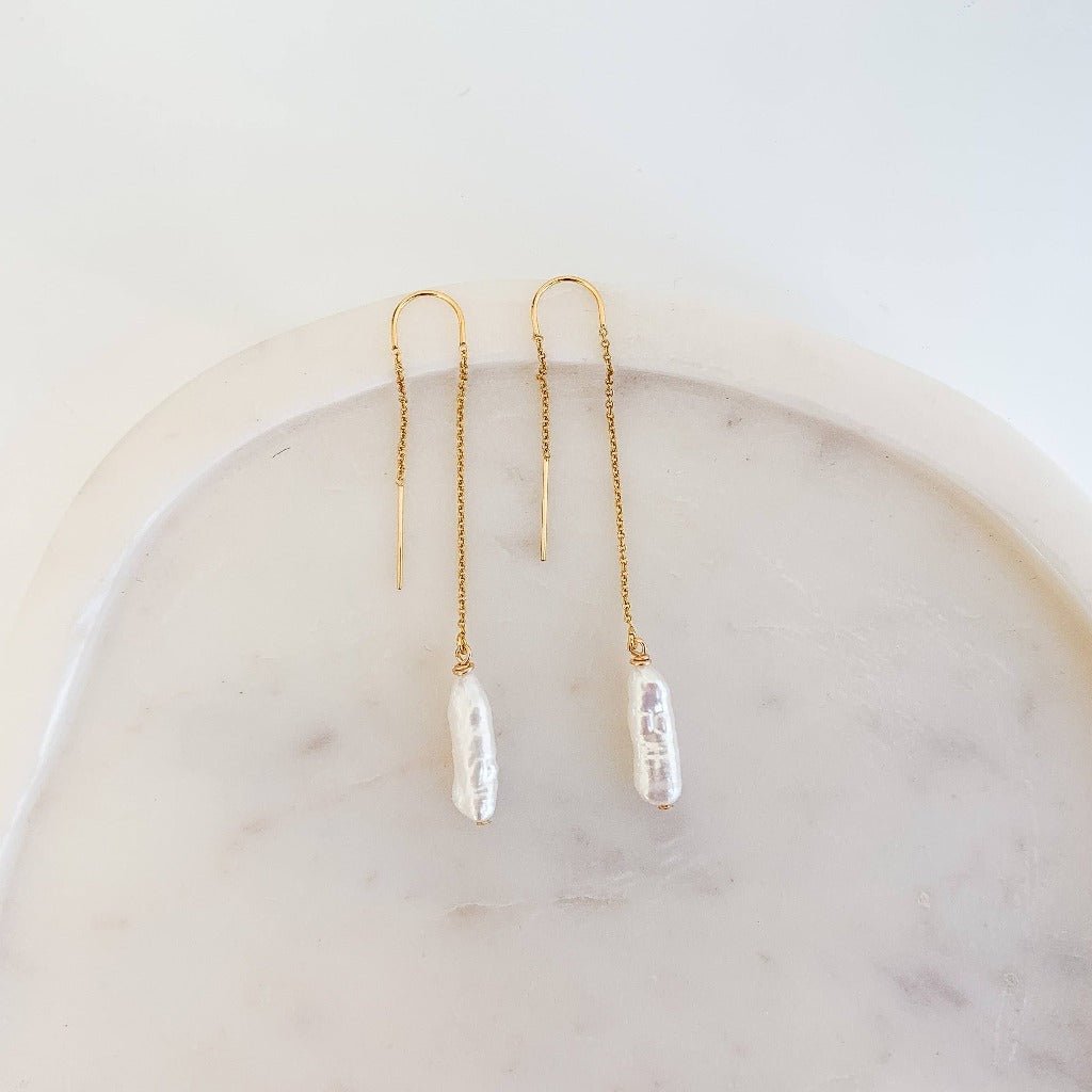 Biwa Pearl Chain Earrings - Adorned by Ruth