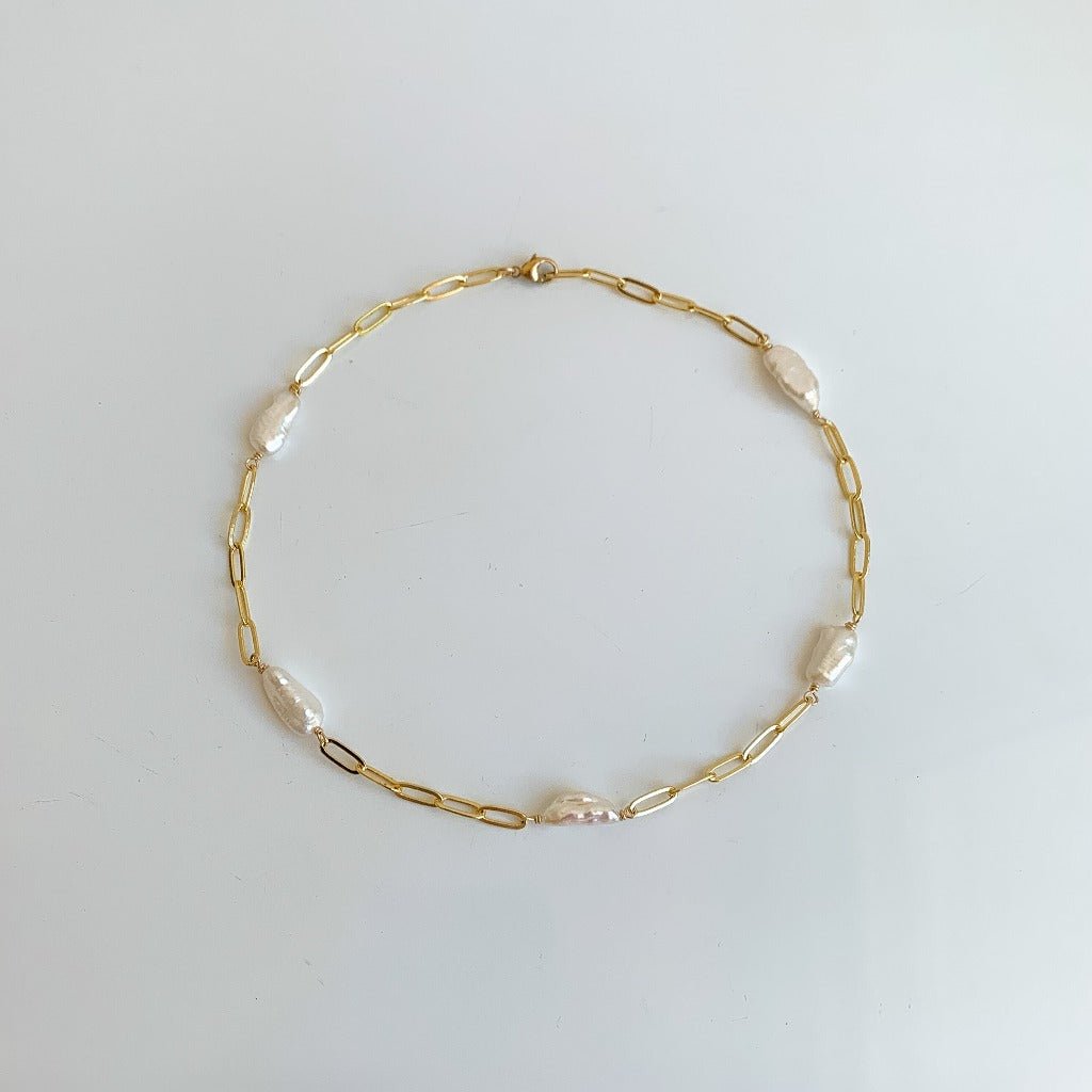 Biwa Pearl Paperclip Link Necklace - Bythe - Adorned by Ruth