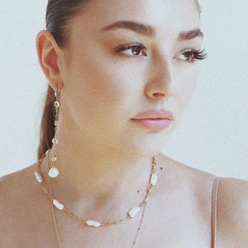 Biwa Pearl Paperclip Link Necklace - Bythe - Adorned by Ruth