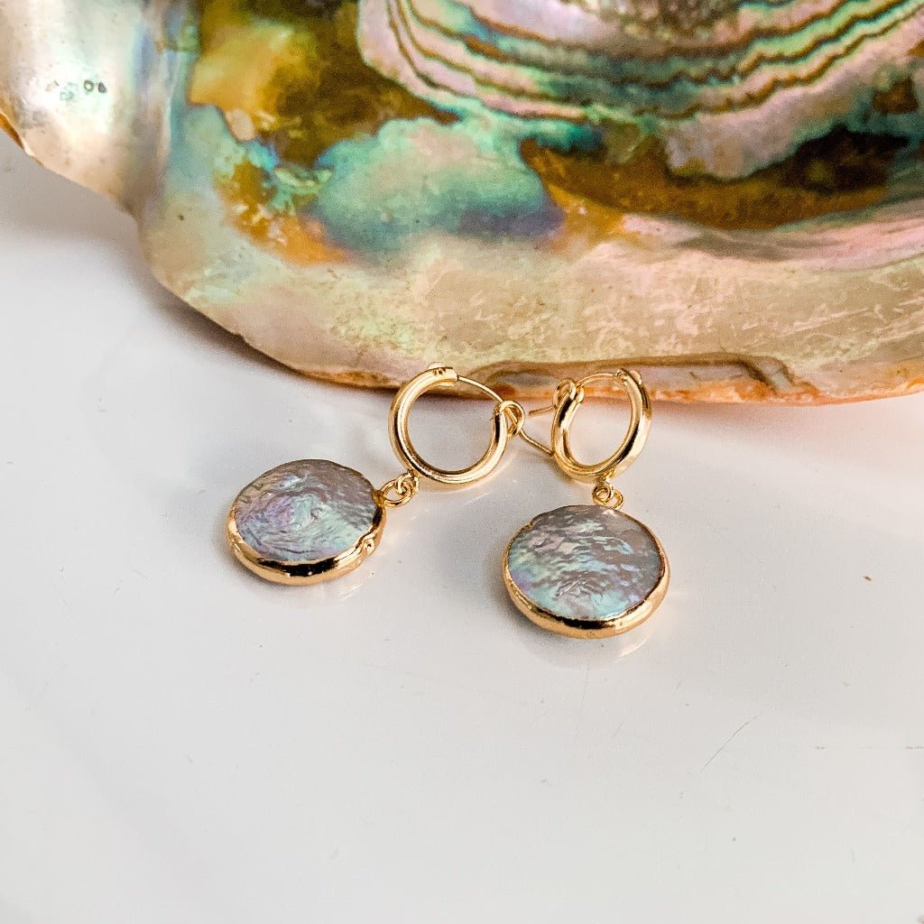 Coin Pearl Huggie Earrings - Adorned by Ruth