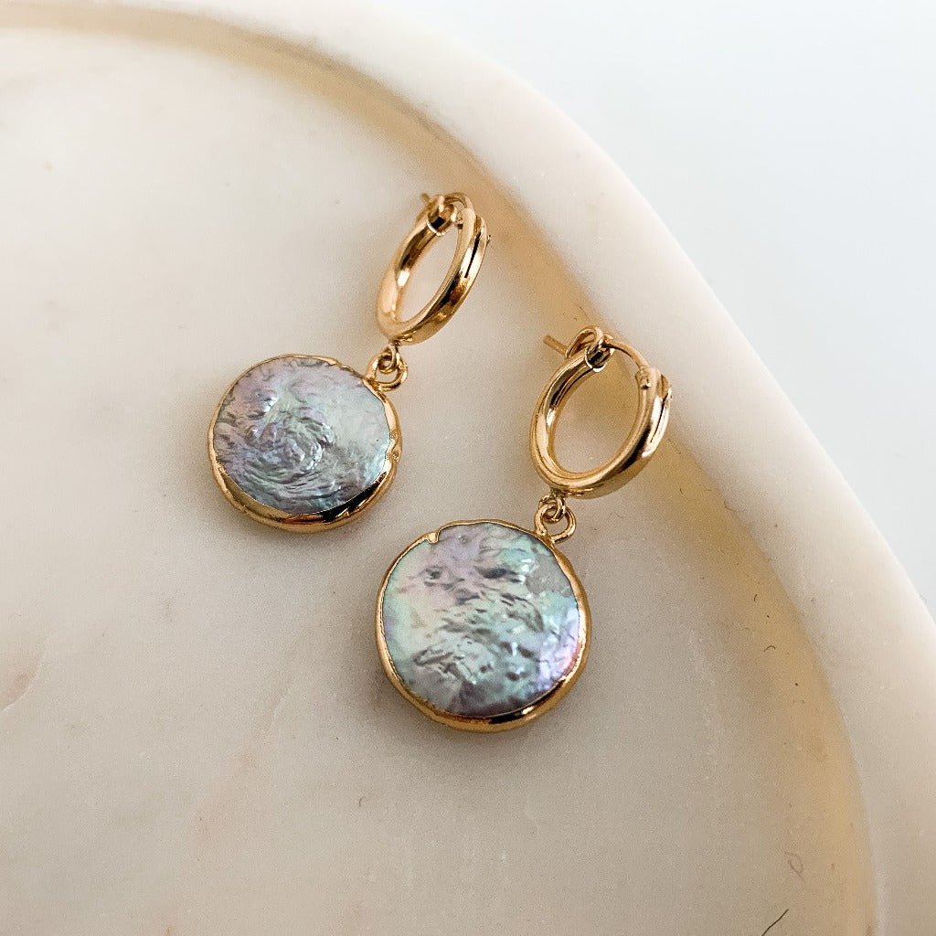 Coin Pearl Huggie Earrings - Adorned by Ruth