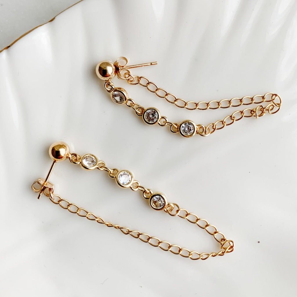 Cubic Zirconia Chain Hoop Earrings - Neve - Adorned by Ruth