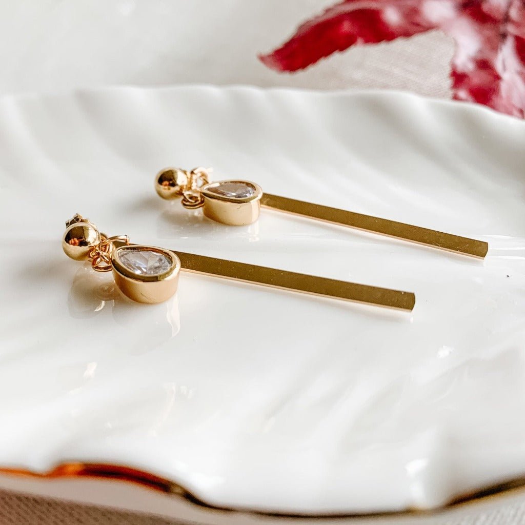 Cubic Zirconia Linear Bar Drop Earrings - Adorned by Ruth