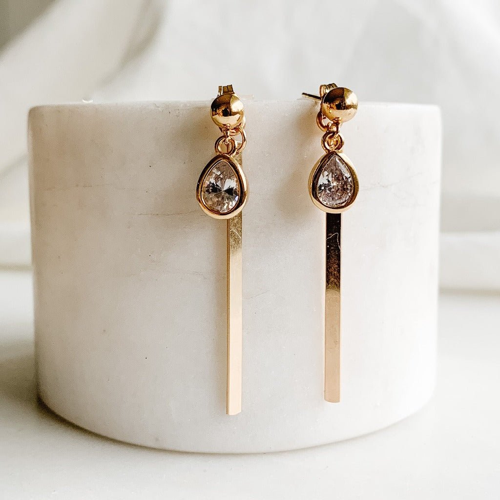 Cubic Zirconia Linear Bar Drop Earrings - Adorned by Ruth