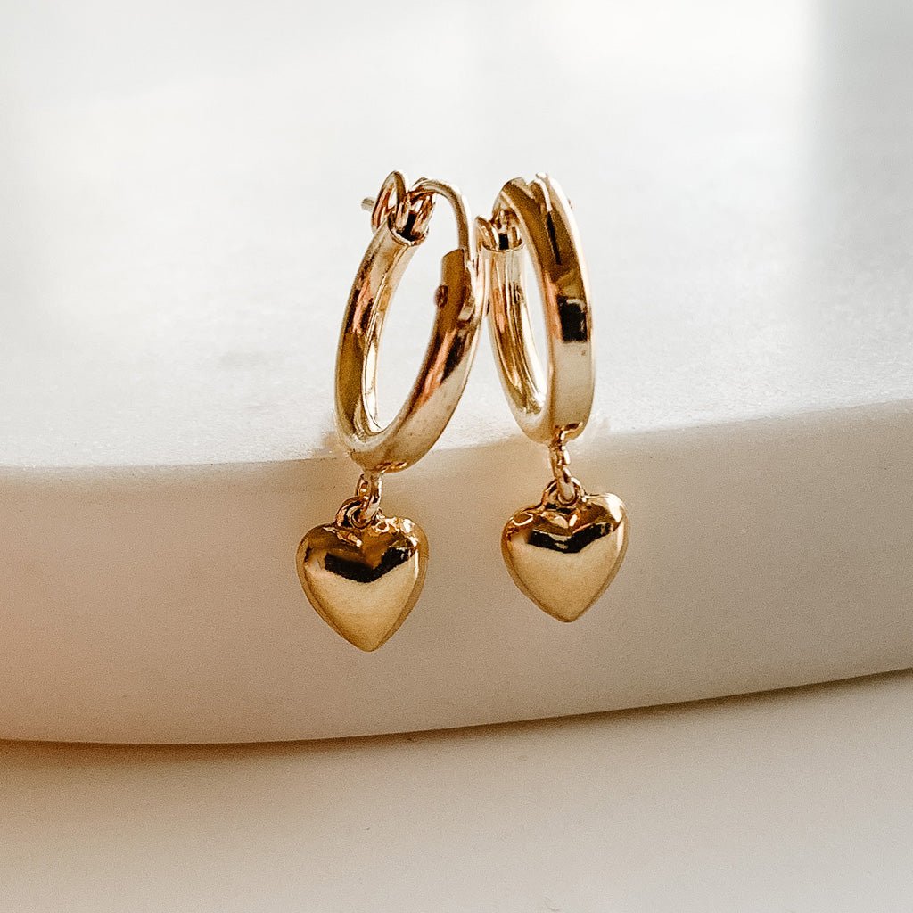 Dangle Heart Hoop Earrings Gold Filled – Adorned by Ruth