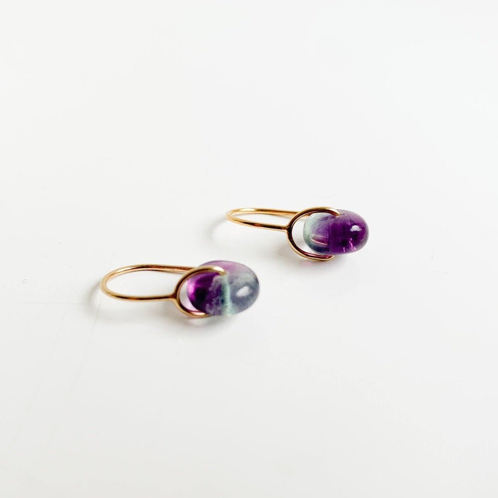 Fluorite Gemstone Drop Wire Earrings in 14K Gold Filled - Adorned by Ruth