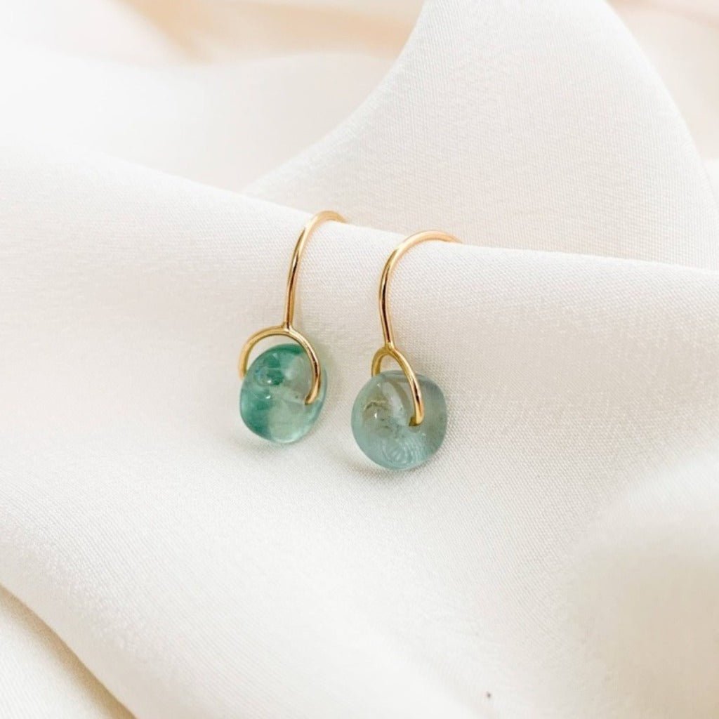 Fluorite Gemstone Drop Wire Earrings in 14K Gold Filled - Adorned by Ruth