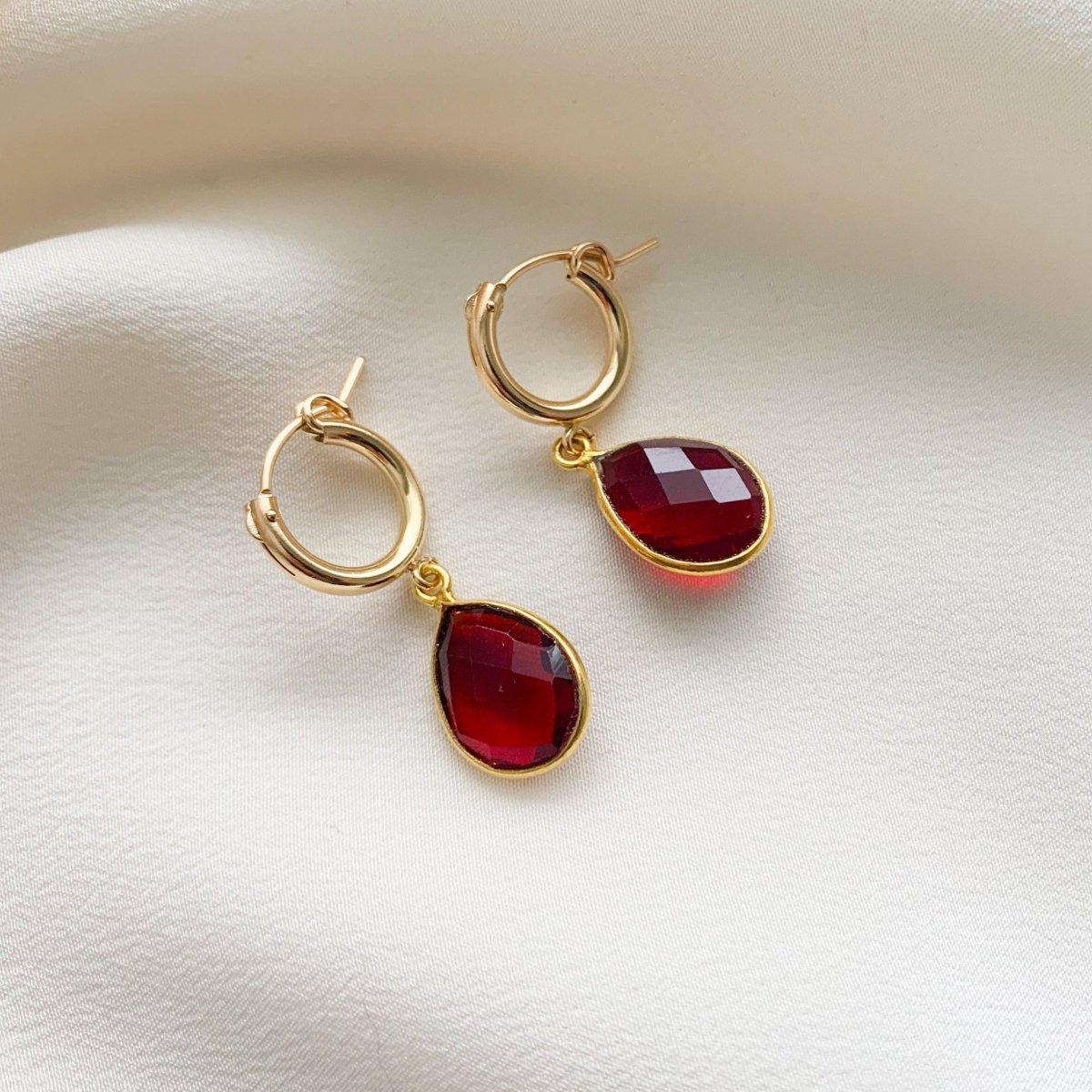 Gemstone Hoop Drop Earrings - Eloise - Adorned by Ruth
