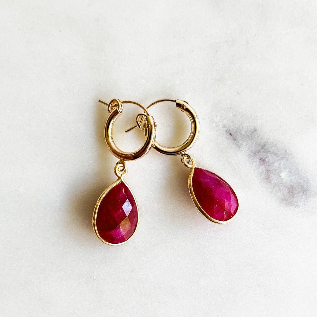 Gemstone Hoop Drop Earrings - Eloise - Adorned by Ruth