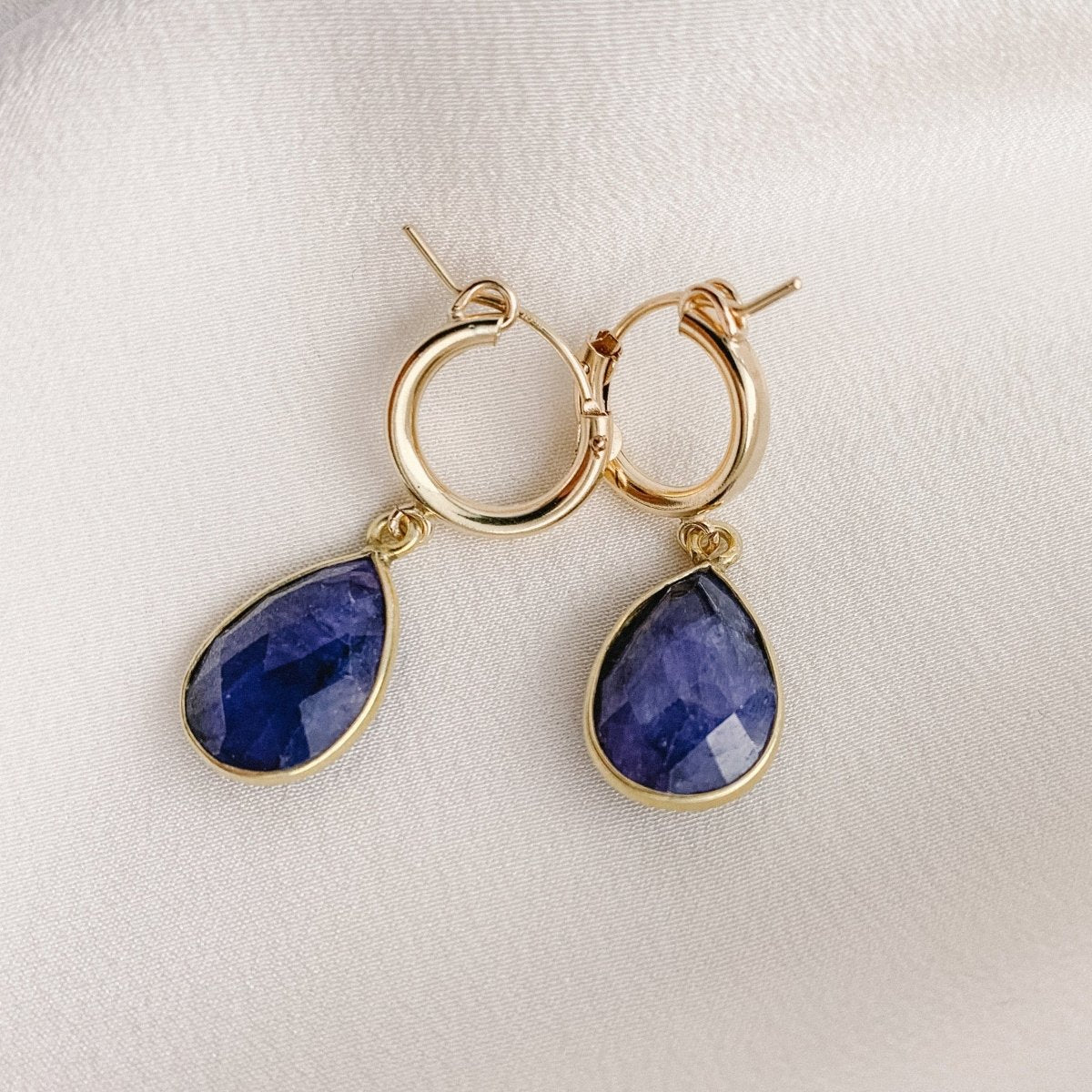 Gemstone Hoop Drop Earrings - Eloise - Adorned by Ruth