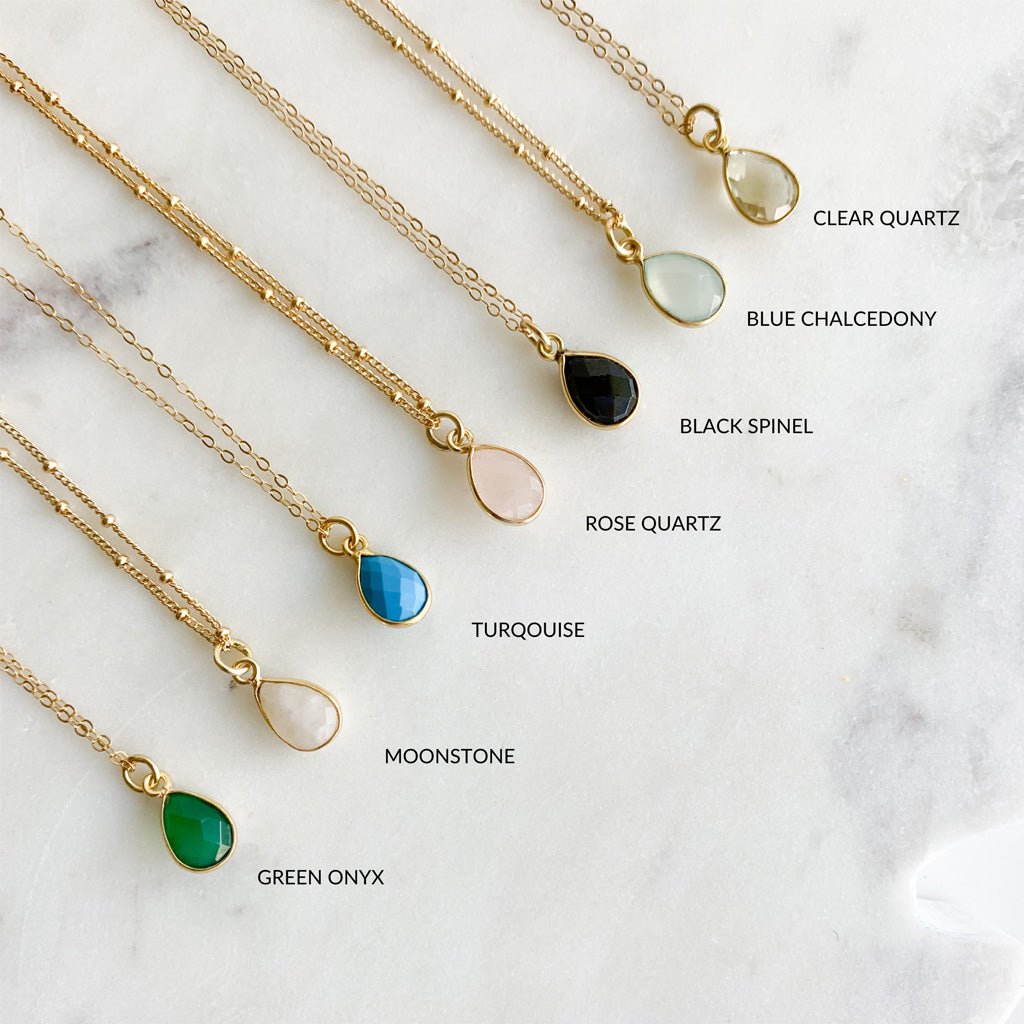 Gemstone Teardrop Pendant Necklace - Asha - Adorned by Ruth