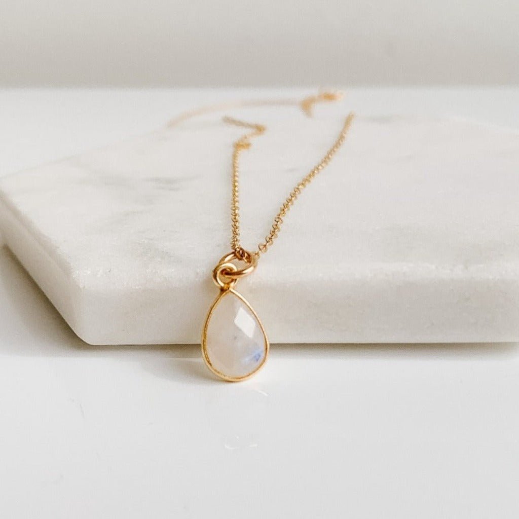 Gemstone Teardrop Pendant Necklace - Asha - Adorned by Ruth