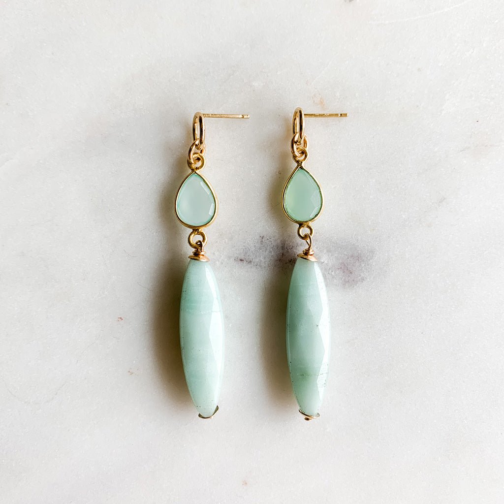 Gold Amazonite Drop Earrings - Aspasia - Adorned by Ruth