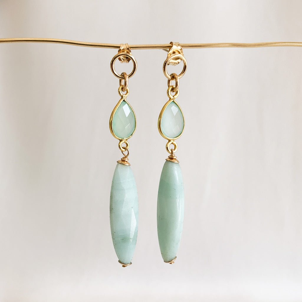 Gold Amazonite Drop Earrings - Aspasia - Adorned by Ruth