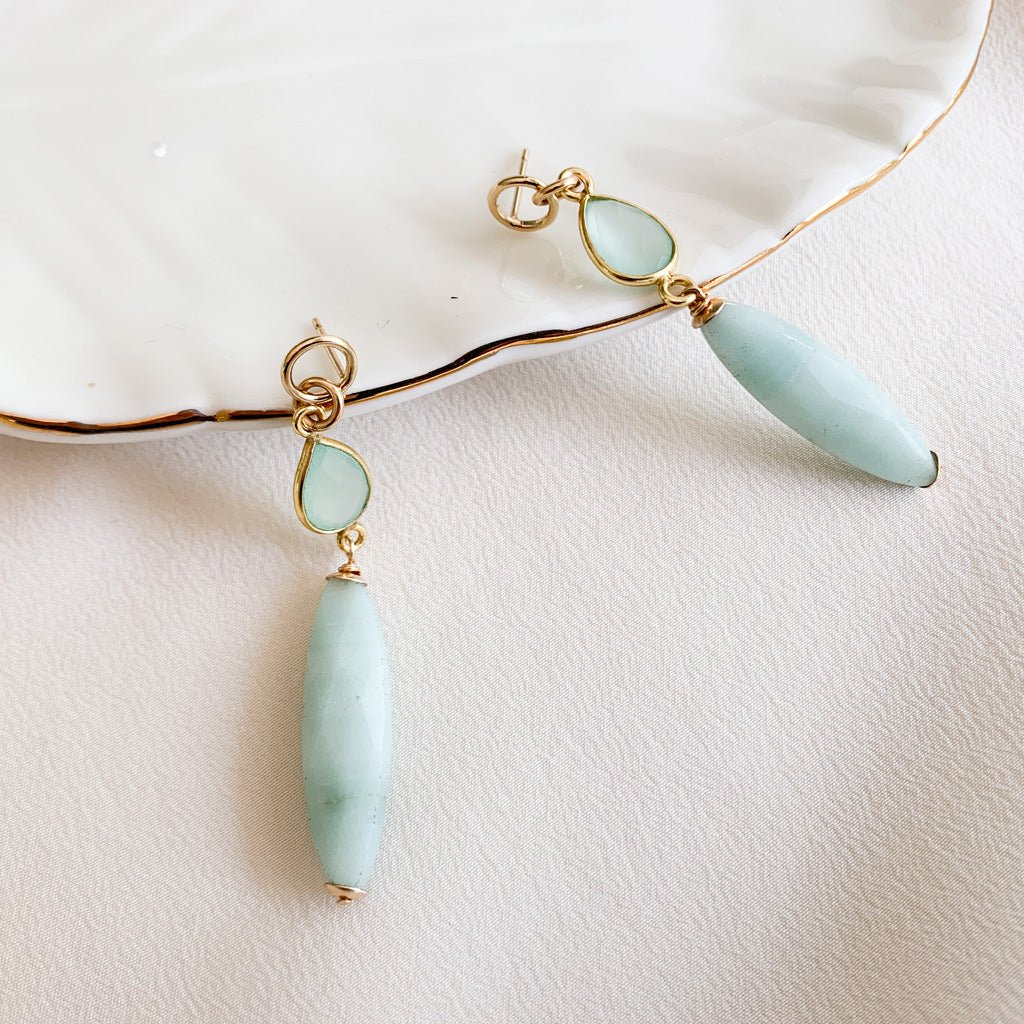Gold Amazonite Drop Earrings - Aspasia - Adorned by Ruth