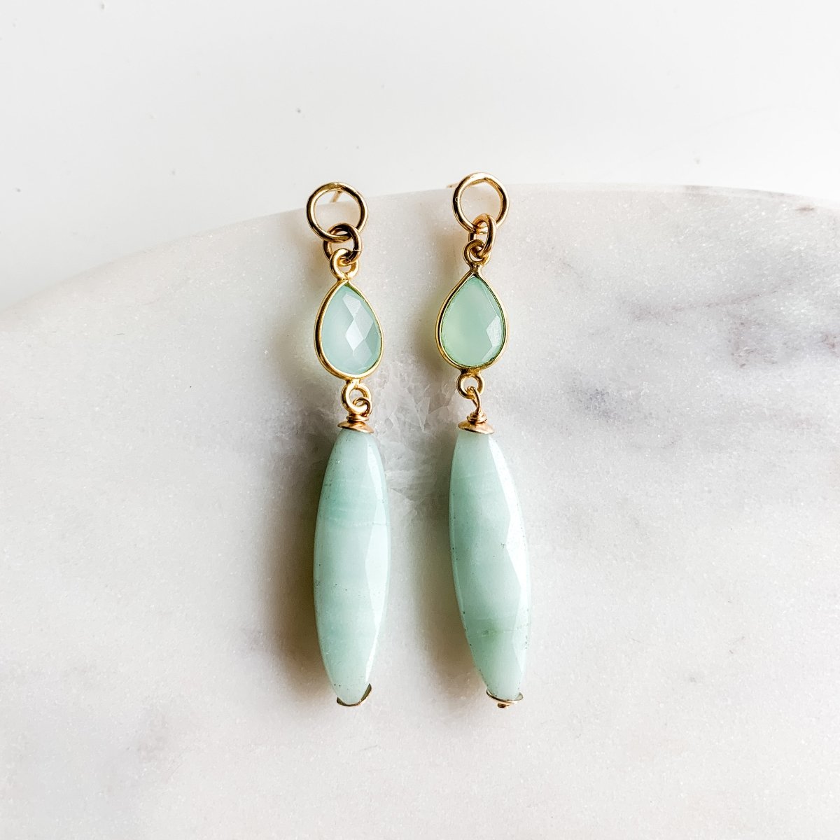 Gold Amazonite Drop Earrings - Aspasia - Adorned by Ruth