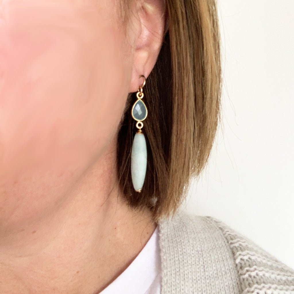 Gold Amazonite Drop Earrings - Aspasia - Adorned by Ruth