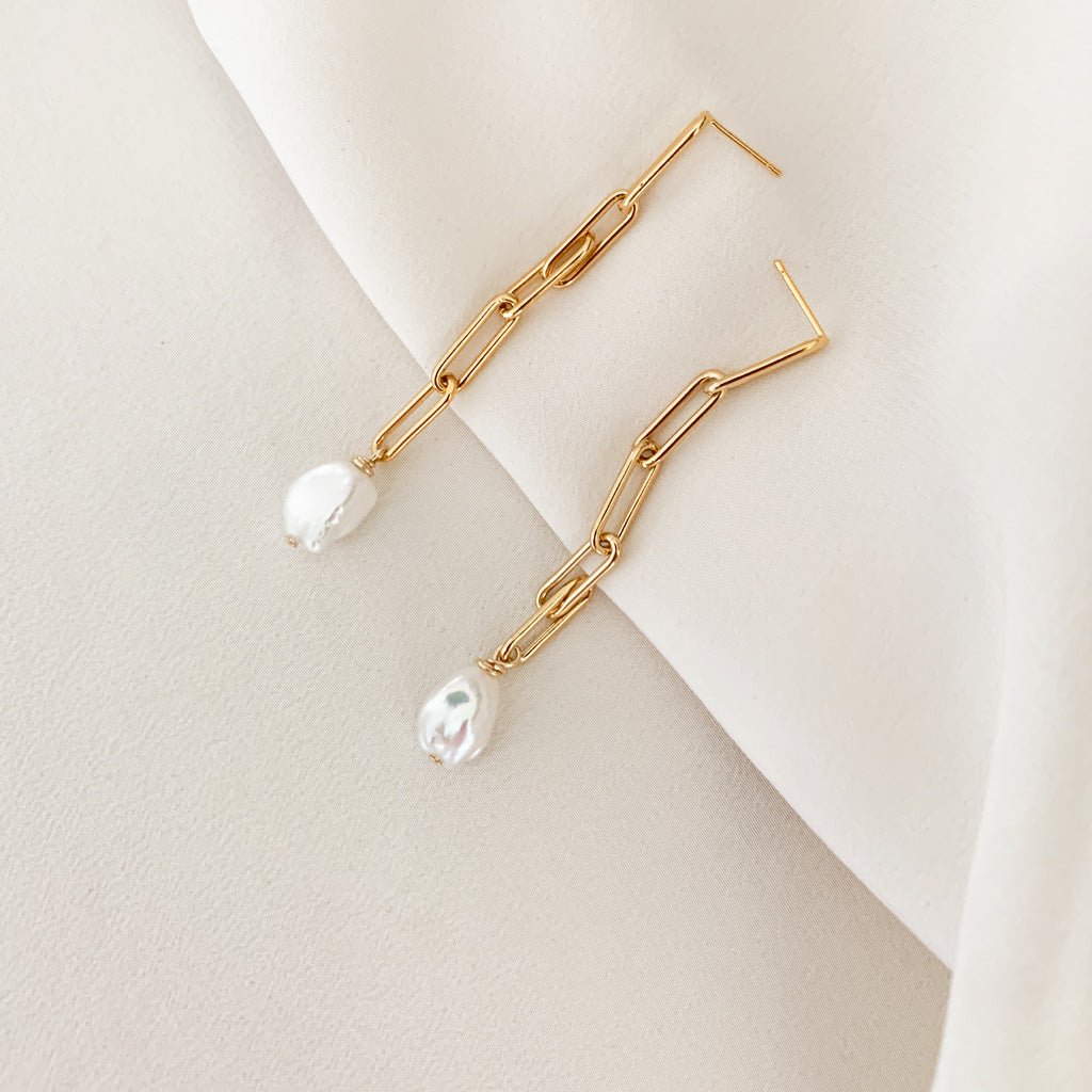 Gold Baroque Pearl Chain Earrings - Adorned by Ruth