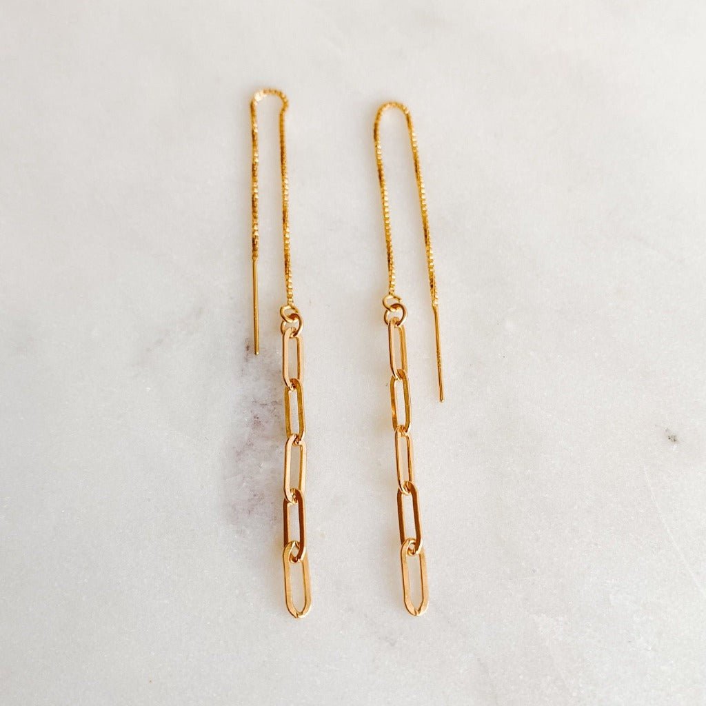 Gold Chain Drop Threader Earrings - Adorned by Ruth