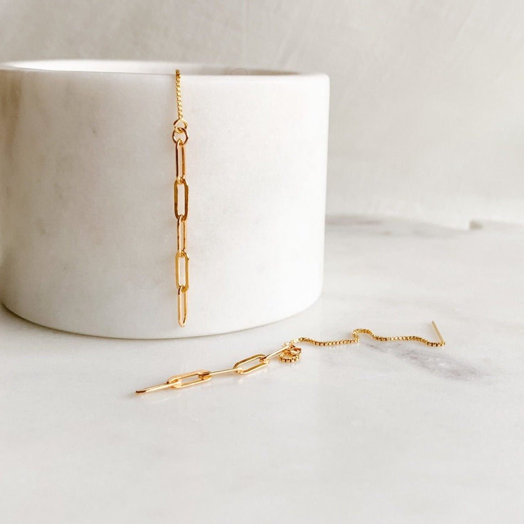 Gold Chain Drop Threader Earrings - Adorned by Ruth